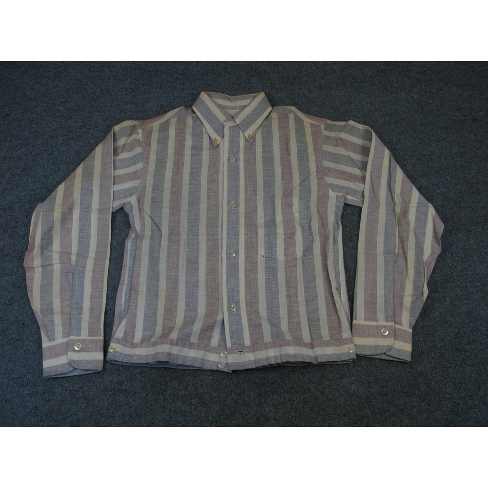 Vintage Sears Boyswear Striped Cotton Button Down Shirt Red Blue‎ Size 14 2078
